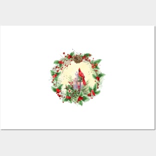 Christmas Cardinal Wreath Posters and Art